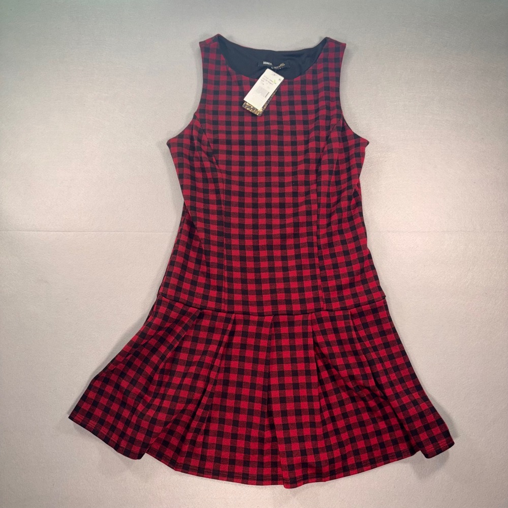 Honey & Sparkle Red Black Buffalo Plaid Drop Waist Pleated Dress 7EBAD628E M
